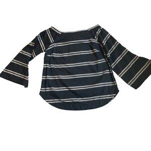 The Limited Denim Blue White Stripe off shoulder 3/4 sleeve Womens top sz small